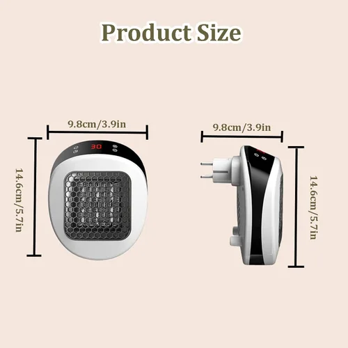 Vista 7 de Calentador de espacio pequeño de 600 W, mini calentador de pared remoto, temporizador de 12 horas, pantalla LED y apagado automático de seguridad