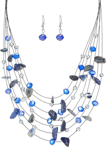 Vista 11 de Collar de cuentas de concha bohemia de varias capas para mujer, hebra de cristal colorida con cuentas plateadas, collares y aretes, disfraces