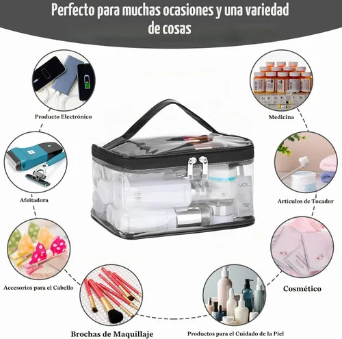 Vista 4 de HAOGUAGUA Bolsa de maquillaje transparente para cosméticos con compartimento para cepillos, portátil, impermeable, bolsa de aseo transparente