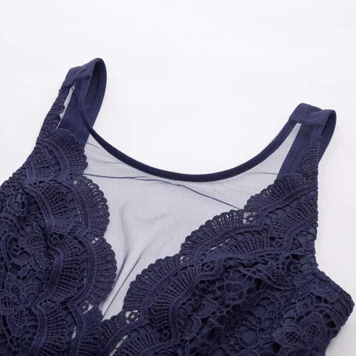 Vista 6 de GRACE KARIN - Vestido de fiesta acampanado sin mangas con encaje y cuello en V profundo para mujer
