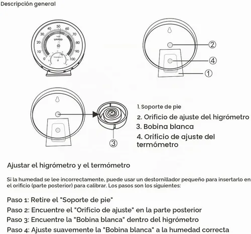 Vista 7 de 5" Higrómetro/Termómetro Interior Exterior, Indicador de Medidor de Humedad y Temperatura, Higrómetro Analógico Humidor (Versión en Inglés)