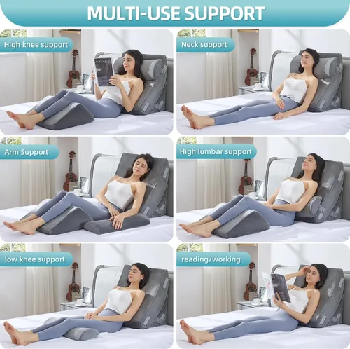 Vista 5 de Kingfun - Juego de 4 almohadas ortopédicas de cuña para cama, de espuma viscoelástica para dormir, almohada triangular transpirable, espuma