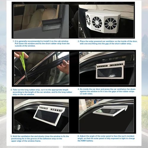 Vista 8 de Unifizz Ventilador de ventana delgada solar Ventilador de escape de coche con tres ventiladores 1.5W ABS blanco