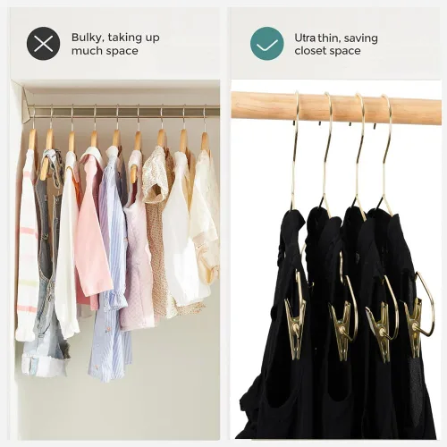 Vista 9 de Perchas para ropa de bebé de 12.6 pulgadas de metal dorado con 2 clips ajustables, almacenamiento de armario, estante resistente para camisas