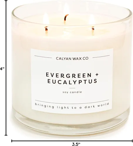 Vista 10 de Calyan Wax Co. Evergreen & Eucalyptus - Vela perfumada de 3 mechas - 43 horas de combustión - Velas de soja de lujo de 3 mechas - Velas de cera