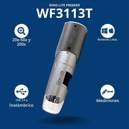 Vista 2 de Dino-Lite WF3113T - 0.3MP, 20x - 50x, 200x, medición, WF-20 incluido