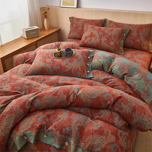 Vista 18 de EAVD Elegante funda de edredón floral pequeña, tamaño individual, suave, 100% algodón, con estampado floral pequeño, con 2 fundas de almohada