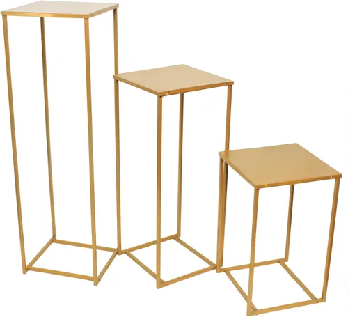 Vista 5 de Jarrones de columna para centros de mesa de boda, 3 piezas, soporte de flores de metal, jarrón alto dorado, estante geométrico rectangular