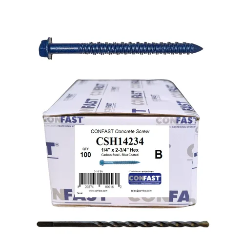 Vista 10 de Anclaje de tornillo de hormigón con cabeza hexagonal de 1/4 x 1-1/4 pulgadas con broca para anclar a mampostería, bloque o ladrillo (100 por caja)