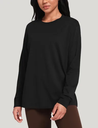 Vista 2 de HeyNuts - Camisas de manga larga para mujer de algodón Pima para entrenamiento, cuello redondo, atléticas, básicas, casuales