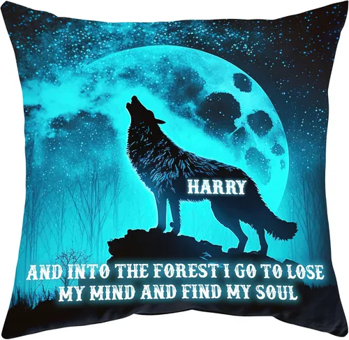 Vista 12 de Hyturtle Almohada personalizada de lobo (inserto incluido), regalos para hombres y mujeres para papá y esposo, regalos de cumpleaños para niños