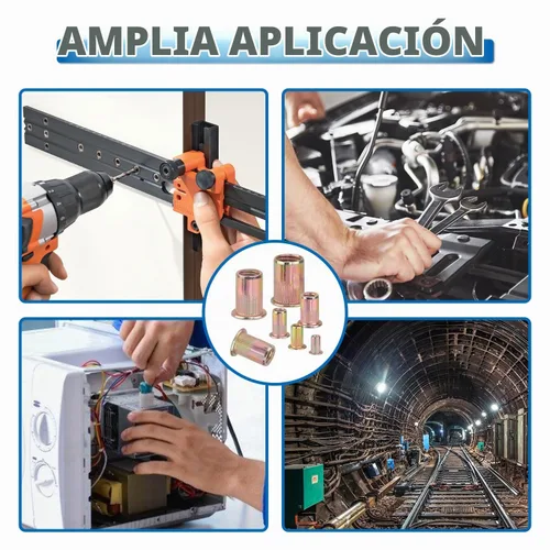 Vista 6 de Kit de herramientas de tuerca de remache, 400 piezas SAE y kit surtido de tuercas remachadoras métricas, insertos de cabeza plana de acero al