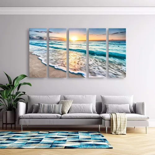 Vista 4 de S02258 - Impresiones en lienzo para pared, playa, puesta de sol, océano, naturaleza, estiradas y enmarcadas, pinturas sobre lienzo para sala