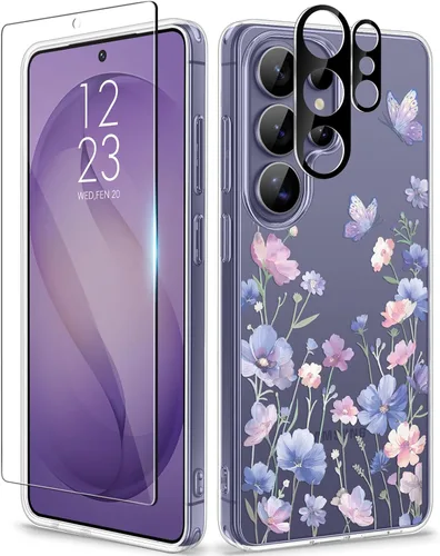Vista 71 de GVIEWIN Funda para Samsung Galaxy S25, transparente, delgada, no 1-Floratopia/Colorido