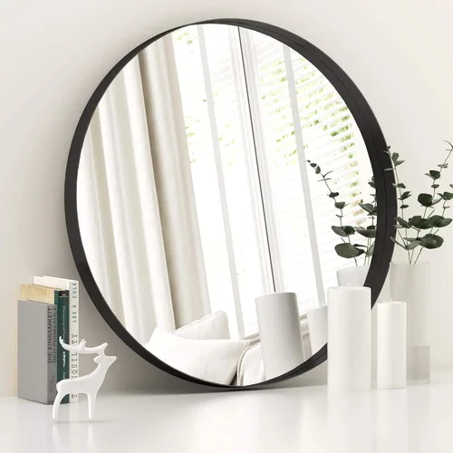 Vista 9 de LYYYXGYP Espejo de pared ovalado de 23 x 29 pulgadas, marco de metal negro mate, espejos decorativos para montaje en pared, para tocador, baño