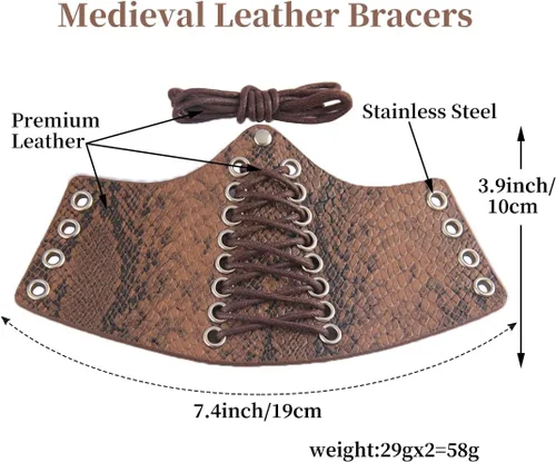 Vista 7 de Brazaletes de cuero medievales Vambrace de cuero protectores de brazo de tiro con arco brazaletes vikingo muñequera para hombres y mujeres