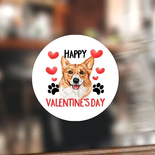 Vista 10 de 100 calcomanías de San Valentín con corazón rojo Corgi para perros, etiqueta de vinilo para perros del día de San Valentín, calcomanías redondas