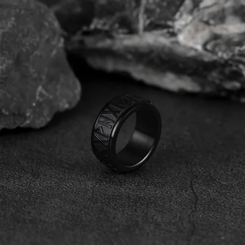 Vista 8 de FaithHeart Anillo giratorio nórdico vikingo con runas de acero inoxidable chapado en oro para hombres y mujeres, puede grabar personalizado