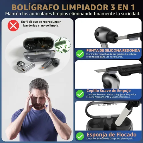 Vista 6 de Lock Fit Diseñado para Samsung Galaxy Buds3 FE (2025) / Buds3 Pro (2024) / Funda Buds 3 (2024), con kit de limpieza Cuerpo completo Resistente a