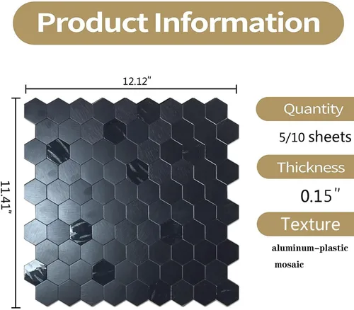 Vista 2 de XUANINY 10 azulejos de respaldo de metal para despegar y pegar, adhesivo de mosaico de aluminio para decoración de pared de cocina, diseño hexagonal