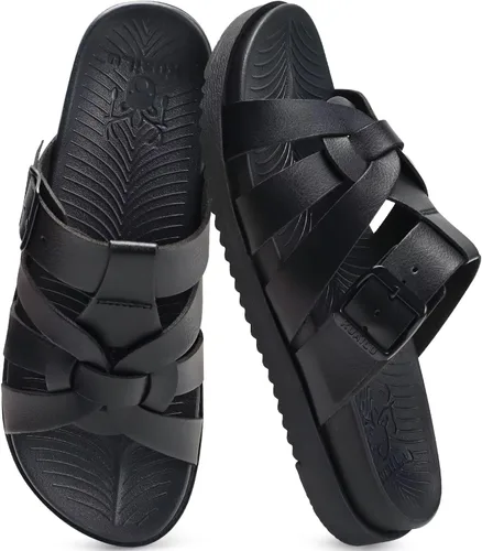 Vista 13 de KuaiLu Sandalias de gladiador para mujer con cómodo soporte de arco para verano, playa, vacaciones, caminar, viajes, pescador, toboganes, trajes