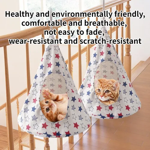 Vista 6 de Hamaca transpirable para gatos, cómoda hamaca colgante para mascotas, columpio para gatos, perros pequeños, conejos (gris, pequeño)
