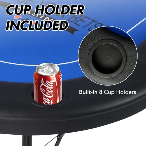 Vista 4 de Mesa de póquer plegable, mesa de cartas con soporte para tazas, mesa de ocio de casino Texas Hold 'Em Mesa de póquer para juego de mesa