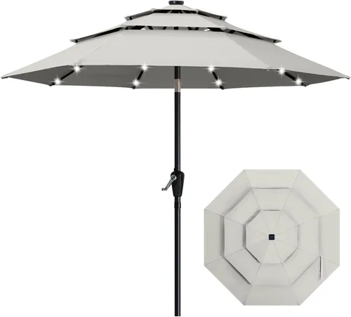 Vista 21 de ABCCANOPY Sombrilla solar de patio de 3 niveles de 11 pies, 32 luces LED Beige