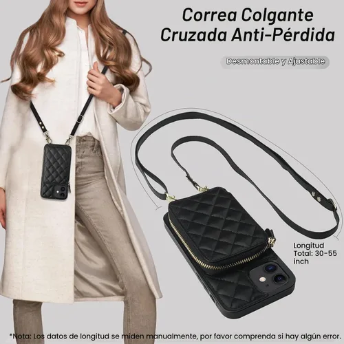Vista 6 de Bocasal Funda tipo cartera cruzada para iPhone 12/12 Pro, bloqueo RFID, de piel sintética, con cremallera, bolso cartera con tapa plegable, funda