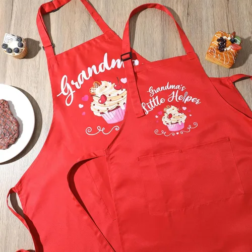 Vista 7 de Juego de 2 delantales a juego para adultos y niños, delantales divertidos para mamá y yo, delantal de cocina ajustable con 2 bolsillos