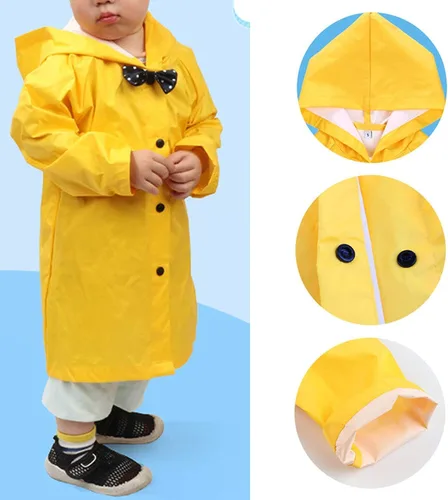 Vista 4 de Chaqueta larga con capucha para niños de 2 a 10 años, con lazo, ligera, con capucha
