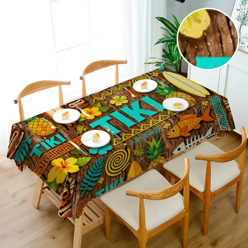 Vista 3 de Swono Mantel rectangular decorativo con patrón africano, exóticos geométricos de piñas, peces, mantel de poliéster para mesa de cocina para comedor