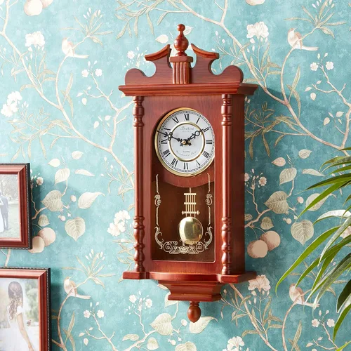 Vista 5 de Bedford Collection Redwood Finish - Reloj de pared de 25 pulgadas con péndulo y campanilla