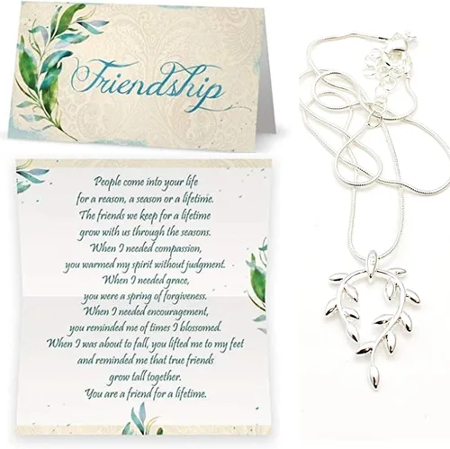 Vista 4 de Smiling Wisdom - Amistad - Tarjeta de felicitación y collar de hojas para amigos de por vida de una temporada de razones - Creciendo juntos