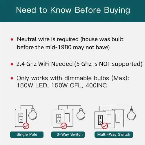 Vista 2 de TREATLIFE Interruptor inteligente regulable de 3 vías, interruptor inteligente compatible con Alexa y Asistente de Google, interruptor de luz WiFi
