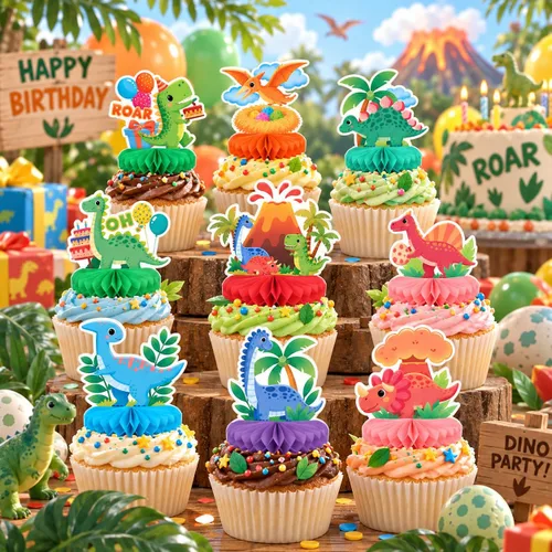 Vista 5 de 36pcs Dinosaur Cupcake Toppers