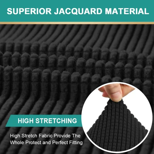 Vista 6 de Protector de muebles de tela jacquard a cuadros pequeños, suave con parte inferior elástica, funda para tumbona con doble brazo (negro, M)