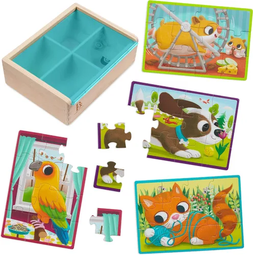 Vista 9 de B. toys Pack o' Puzzles Paquete de 2 - Mascotas y Dinos - Juego de cajas de rompecabezas de madera - 2 cajas, 8 juegos - 12 piezas - 3+ años 8