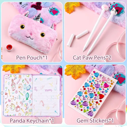 Vista 6 de DHQH Diario de Gato con Candado Regalo para Niña de 6, 7, 8, 9, 10, 11, 12 Años, Diario Secreto Cuaderno para Niños Set de Regalo de Navidad