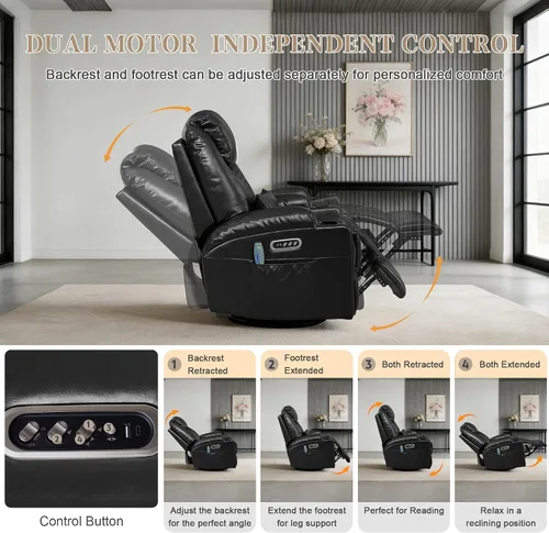 Vista 3 de AHMED Silla reclinable giratoria eléctrica con masaje y calor para adultos Negro