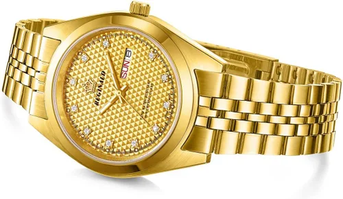 Vista 13 de PASOY Fashion Men's All Gold Watch Unisex Diamonds Steel Ultra Thin Case Quartz Silver Roman Date Week Wrist Watch 37mm oro reloj de pulsera