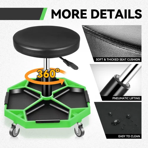 Vista 6 de Auto Dynasty - Taburete mecánico, ajustable, neumático, rodante para taller de garaje con bandeja de herramientas, asiento de 300 LBS para taller