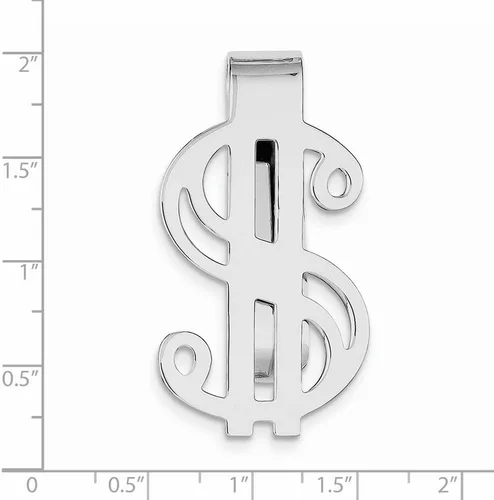 Vista 2 de The Black Bow Clip de dinero pulido con signo de dólar en plata esterlina chapada en rodio
