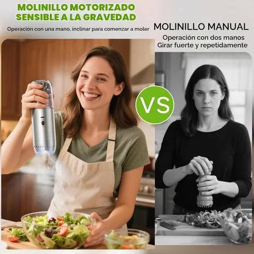 Vista 9 de Juego de Molinillo de Sal y Pimienta de Gravedad, Molinillo Eléctrico de Sal y Pimienta, Molinillo de Pimienta Recargable con Grosor Ajustable y Luz