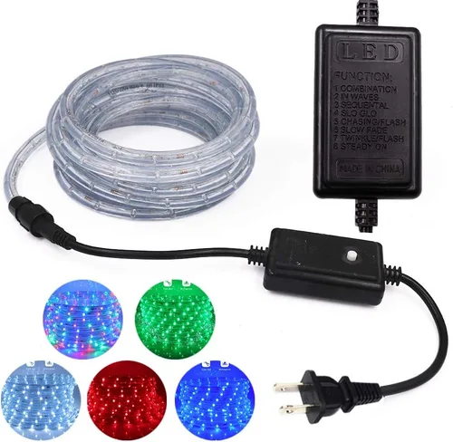 Vista 8 de Cuerda de luces LED, tira de luces LED de 1/2 pulgada, 50 pies/49.2 ft CA 110-130 V resistente al agua con 8 modos de parpadeo/desvanecimiento