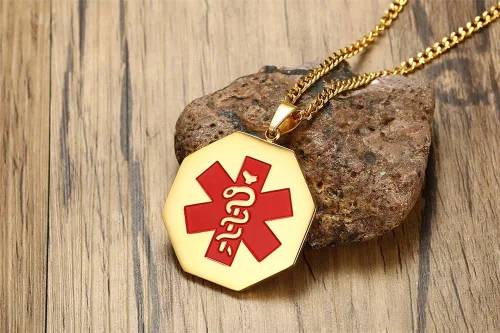 Vista 15 de VNOX Collar con colgante personalizado de acero inoxidable con grabado personalizado para identificación de alerta médica de emergencia para hombres