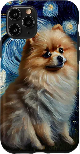 Vista 27 de iPhone 16 Starry Night Famous Painting Style Pomeranian Case