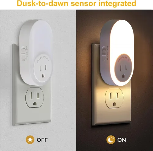 Vista 3 de Dawnrise Luces nocturnas que se enchufan a la pared, luz nocturna con sensor de atardecer a amanecer con toma de corriente, CCT 2200K o 4000K