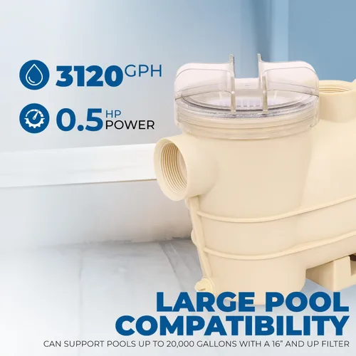 Vista 2 de XtremepowerUS Bomba de piscina de 1/2 HP para piscinas elevadas, autocebante, bomba de alto flujo para piscina, spa y estanque, entrada/salida