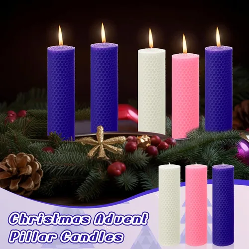 Vista 3 de MTLEE Juego de 10 velas de adviento de Navidad, velas de pilar de adviento blancas, velas católicas moradas, velas rosas para vacaciones, velas